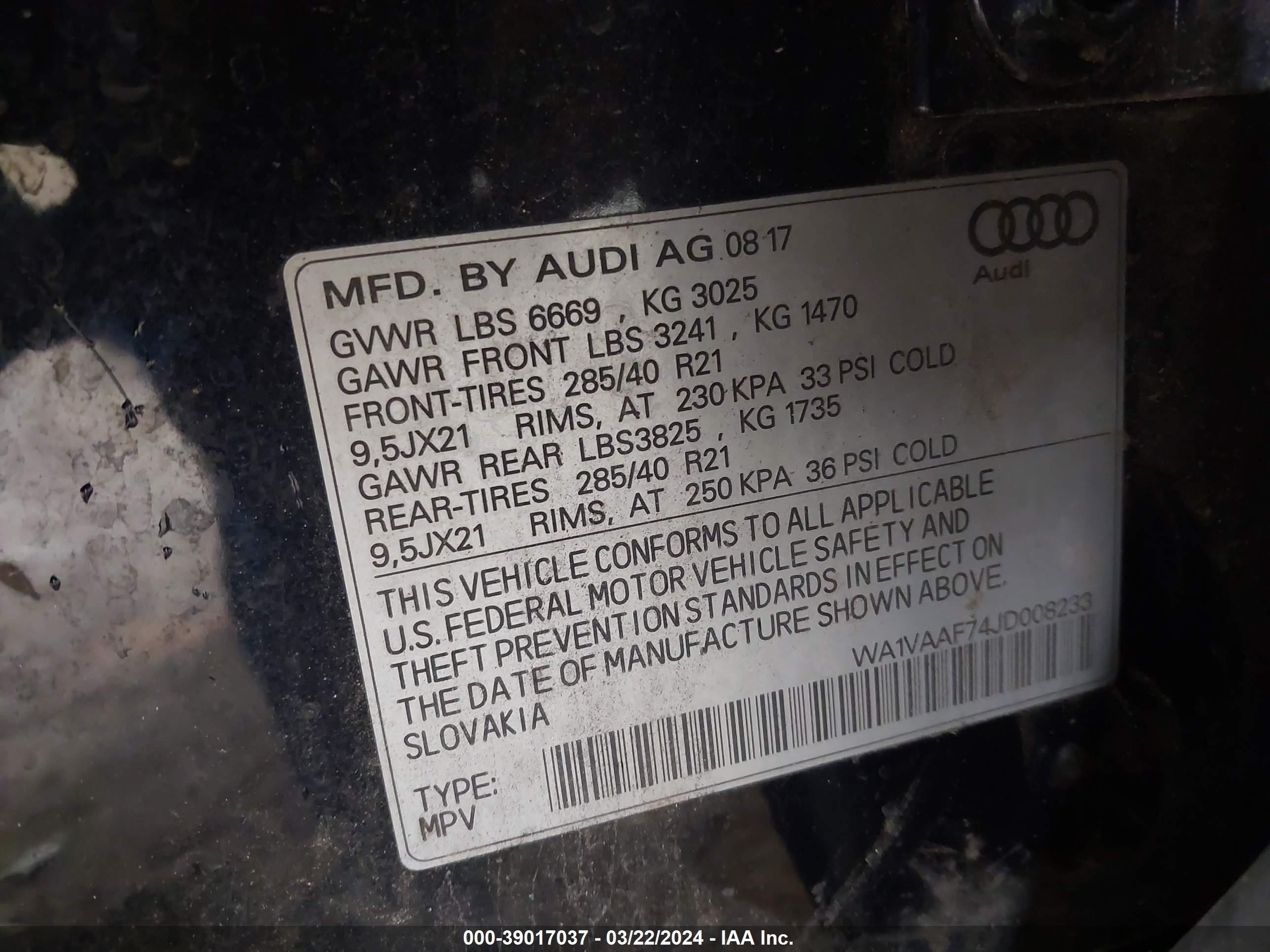 Photo 8 VIN: WA1VAAF74JD008233 - AUDI Q7 