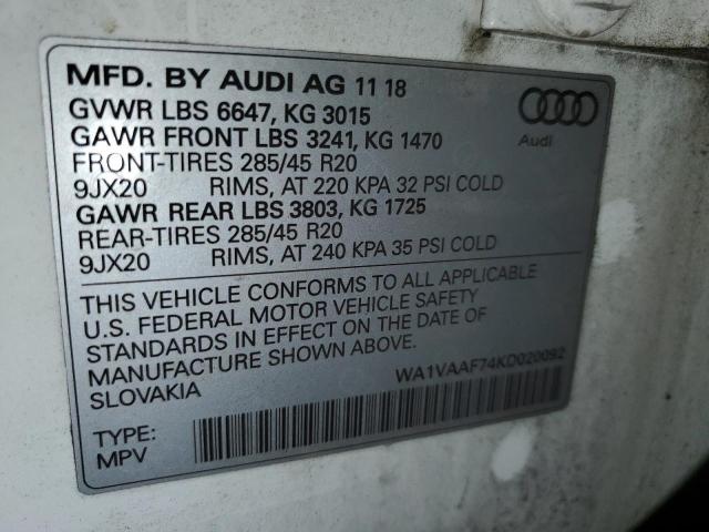 Photo 9 VIN: WA1VAAF74KD020092 - AUDI Q7 PRESTIG 