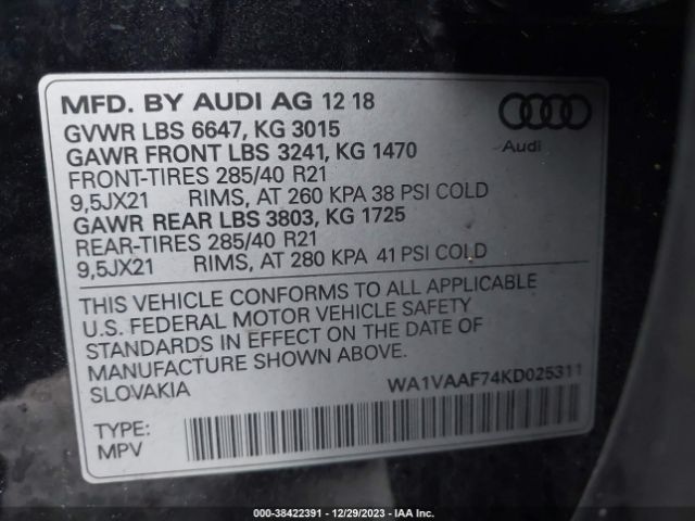 Photo 8 VIN: WA1VAAF74KD025311 - AUDI Q7 