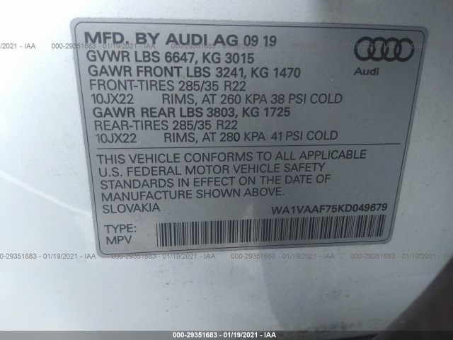 Photo 8 VIN: WA1VAAF75KD049679 - AUDI Q7 