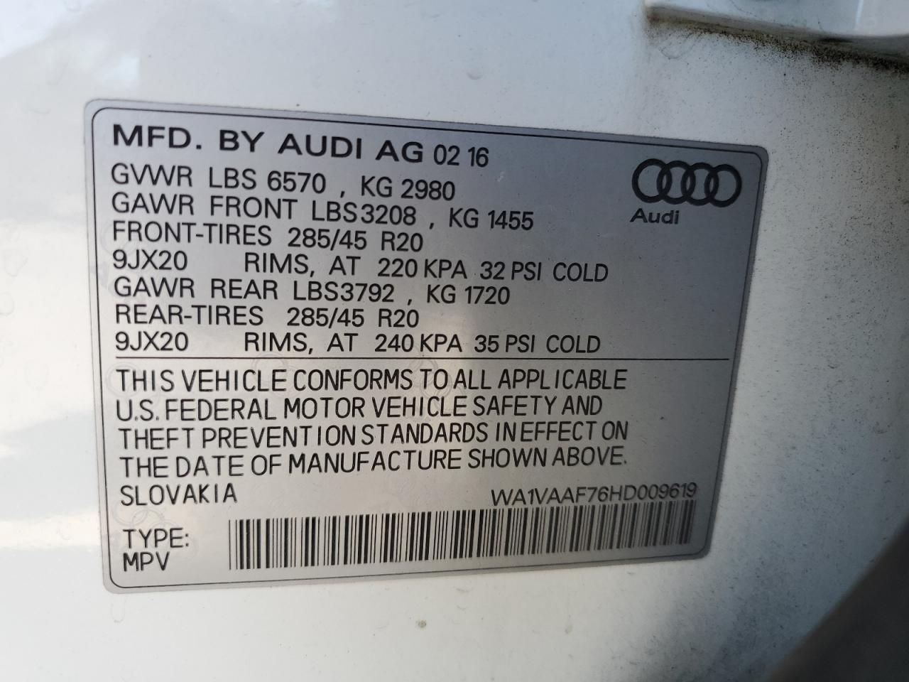 Photo 12 VIN: WA1VAAF76HD009619 - AUDI Q7 