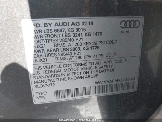 Photo 8 VIN: WA1VAAF76KD036083 - AUDI Q7 