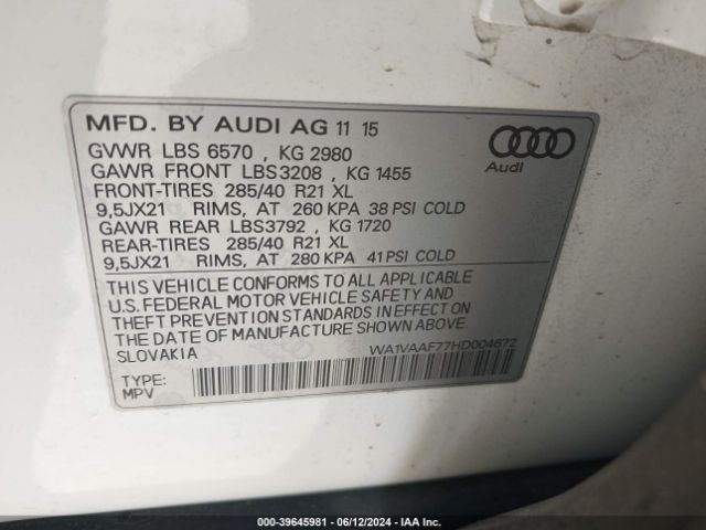 Photo 8 VIN: WA1VAAF77HD004672 - AUDI Q7 