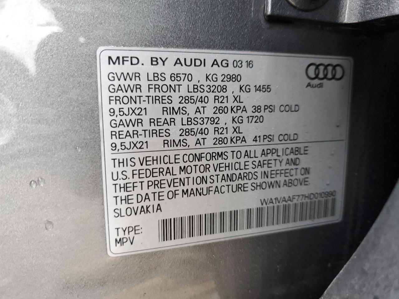 Photo 12 VIN: WA1VAAF77HD010990 - AUDI Q7 