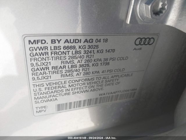 Photo 8 VIN: WA1VAAF77JD041694 - AUDI Q7 