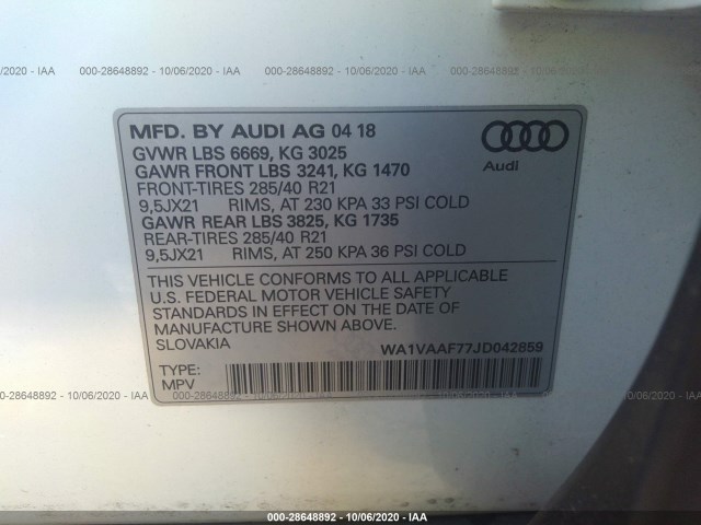 Photo 8 VIN: WA1VAAF77JD042859 - AUDI Q7 