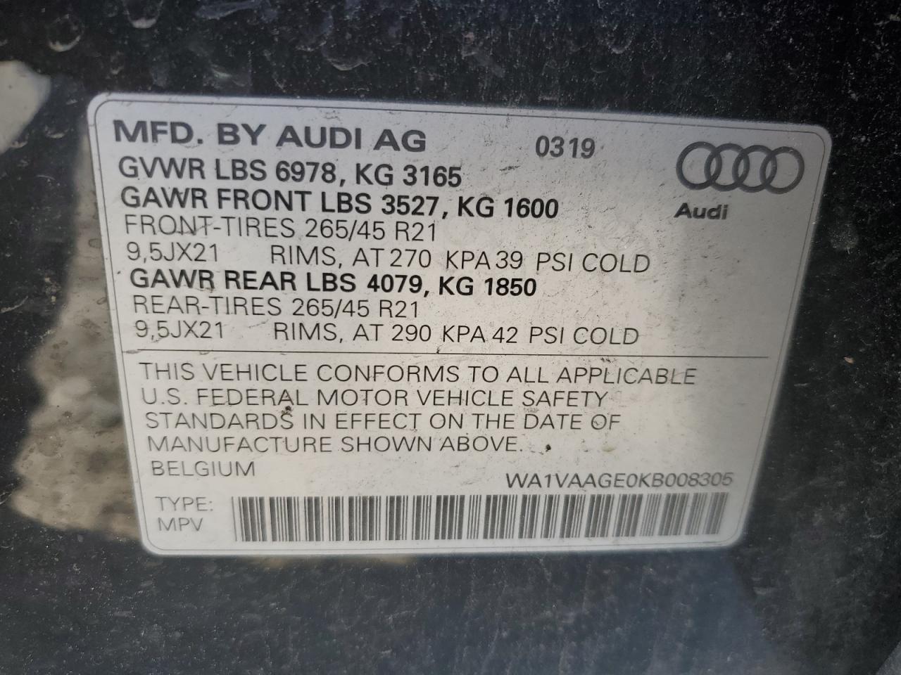 Photo 11 VIN: WA1VAAGE0KB008305 - AUDI E-TRON 