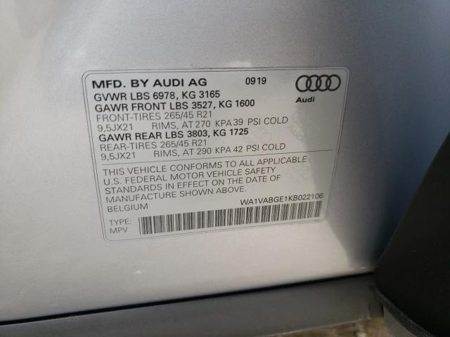 Photo 9 VIN: WA1VABGE1KB022106 - AUDI E-TRON PRE 