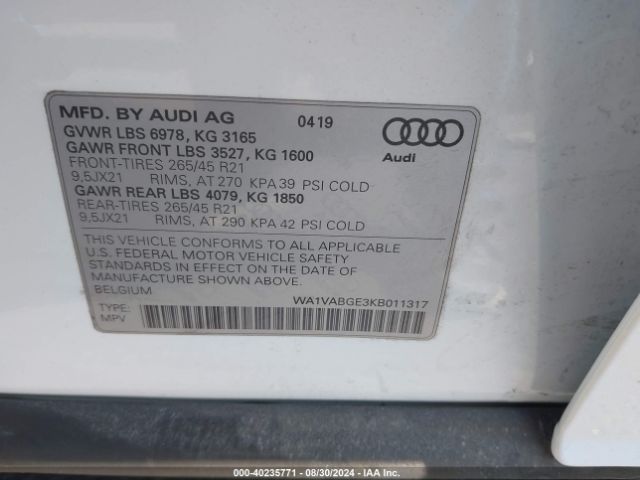 Photo 8 VIN: WA1VABGE3KB011317 - AUDI E-TRON 