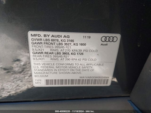 Photo 8 VIN: WA1VABGE8KB024564 - AUDI E-TRON 