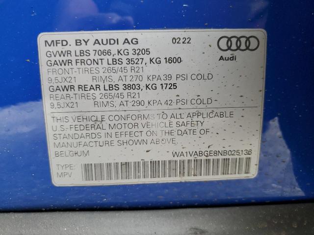 Photo 12 VIN: WA1VABGE8NB025136 - AUDI E-TRON CHR 