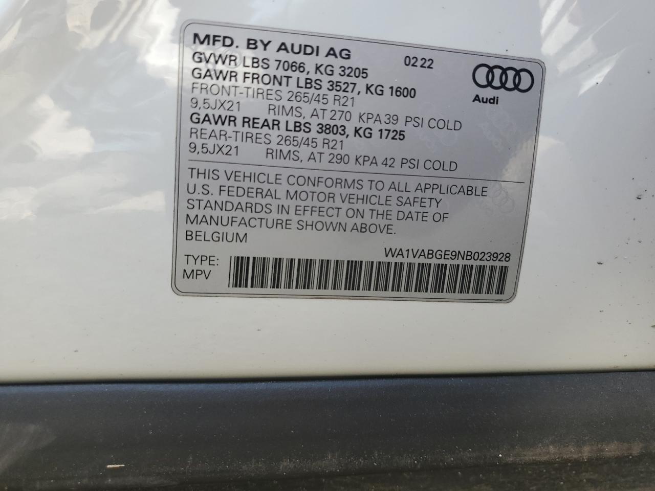 Photo 12 VIN: WA1VABGE9NB023928 - AUDI E-TRON 