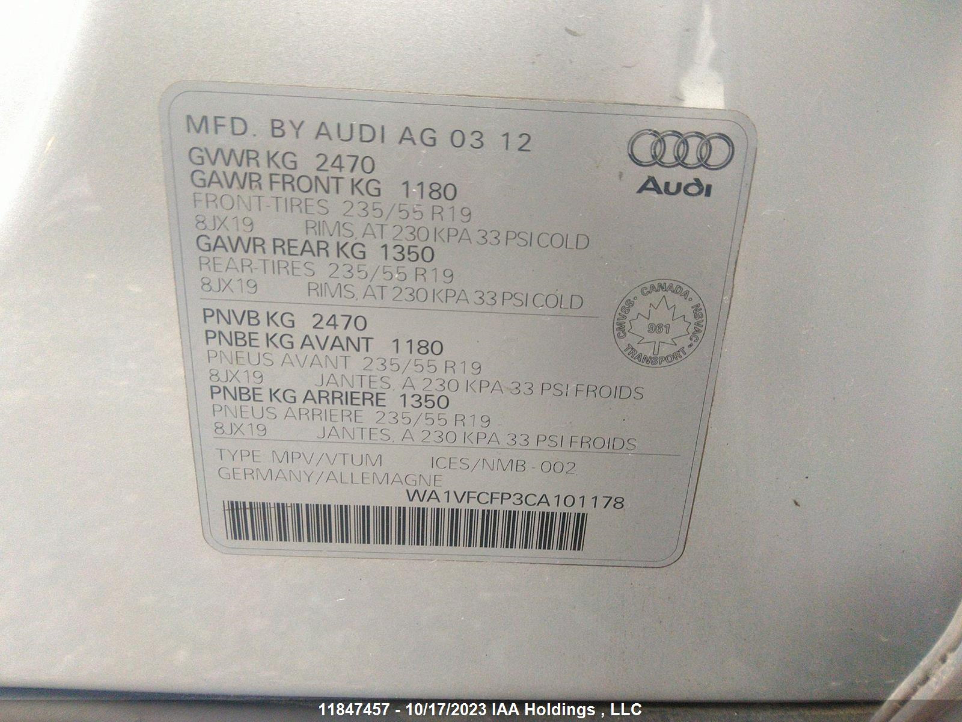 Photo 8 VIN: WA1VFCFP3CA101178 - AUDI Q5 