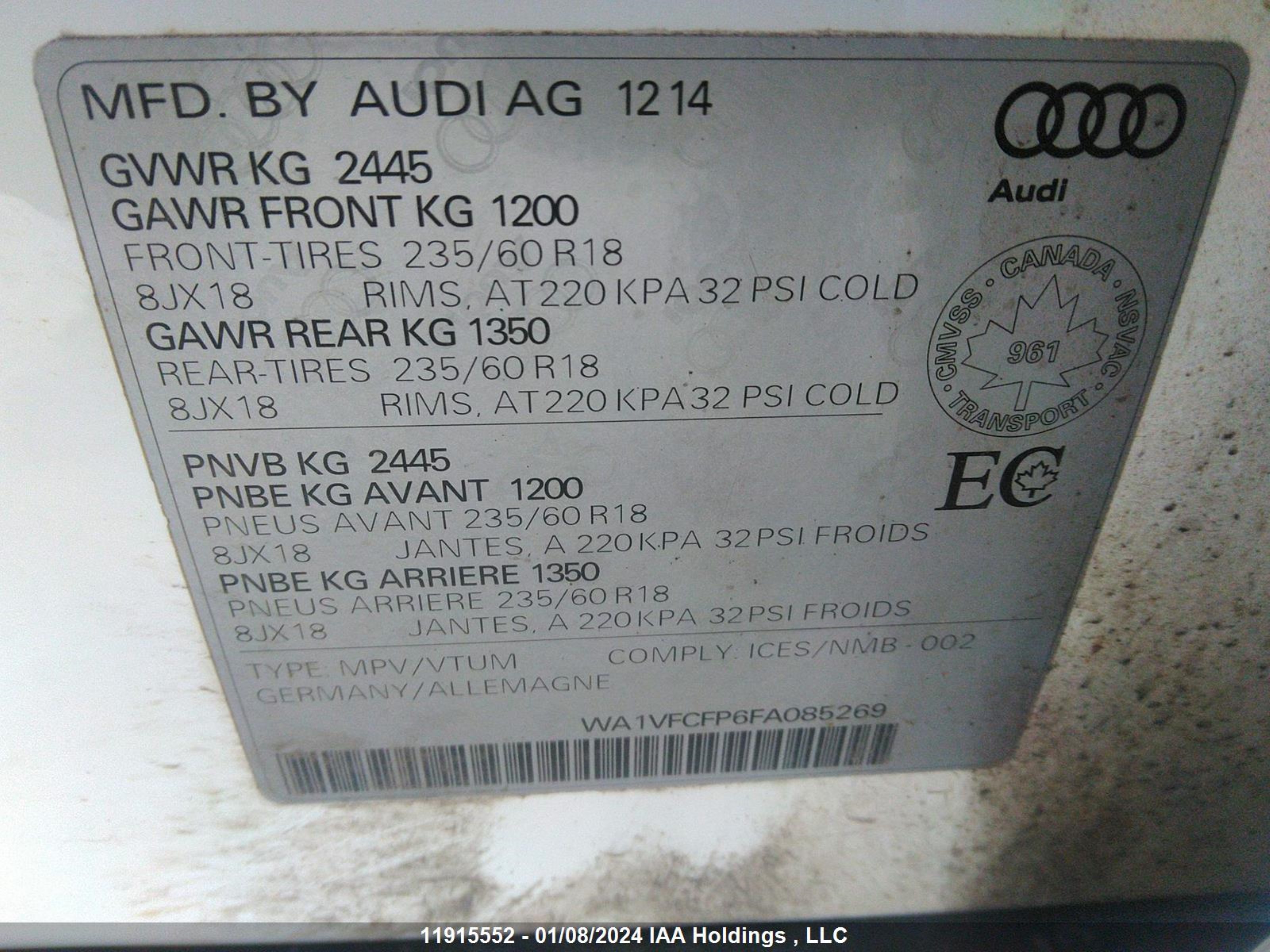 Photo 8 VIN: WA1VFCFP6FA085269 - AUDI Q5 