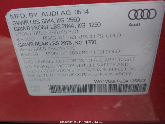 Photo 8 VIN: WA1VGBFP8EA125843 - AUDI SQ5 