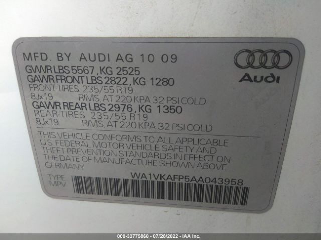 Photo 8 VIN: WA1VKAFP5AA043958 - AUDI Q5 