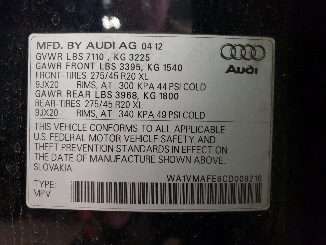 Photo 12 VIN: WA1VMAFE8CD009216 - AUDI Q7 