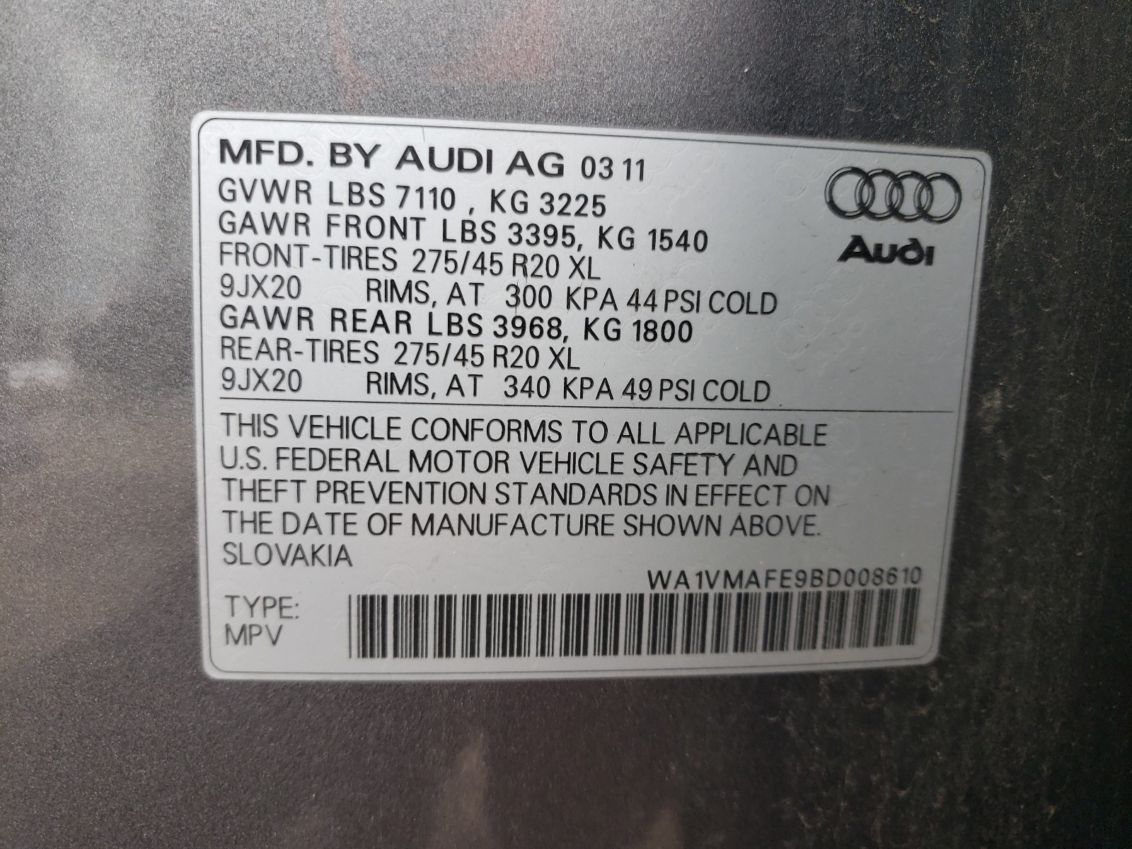 Photo 9 VIN: WA1VMAFE9BD008610 - AUDI Q7 