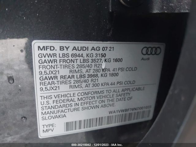 Photo 8 VIN: WA1VWBF76ND001023 - AUDI SQ7 