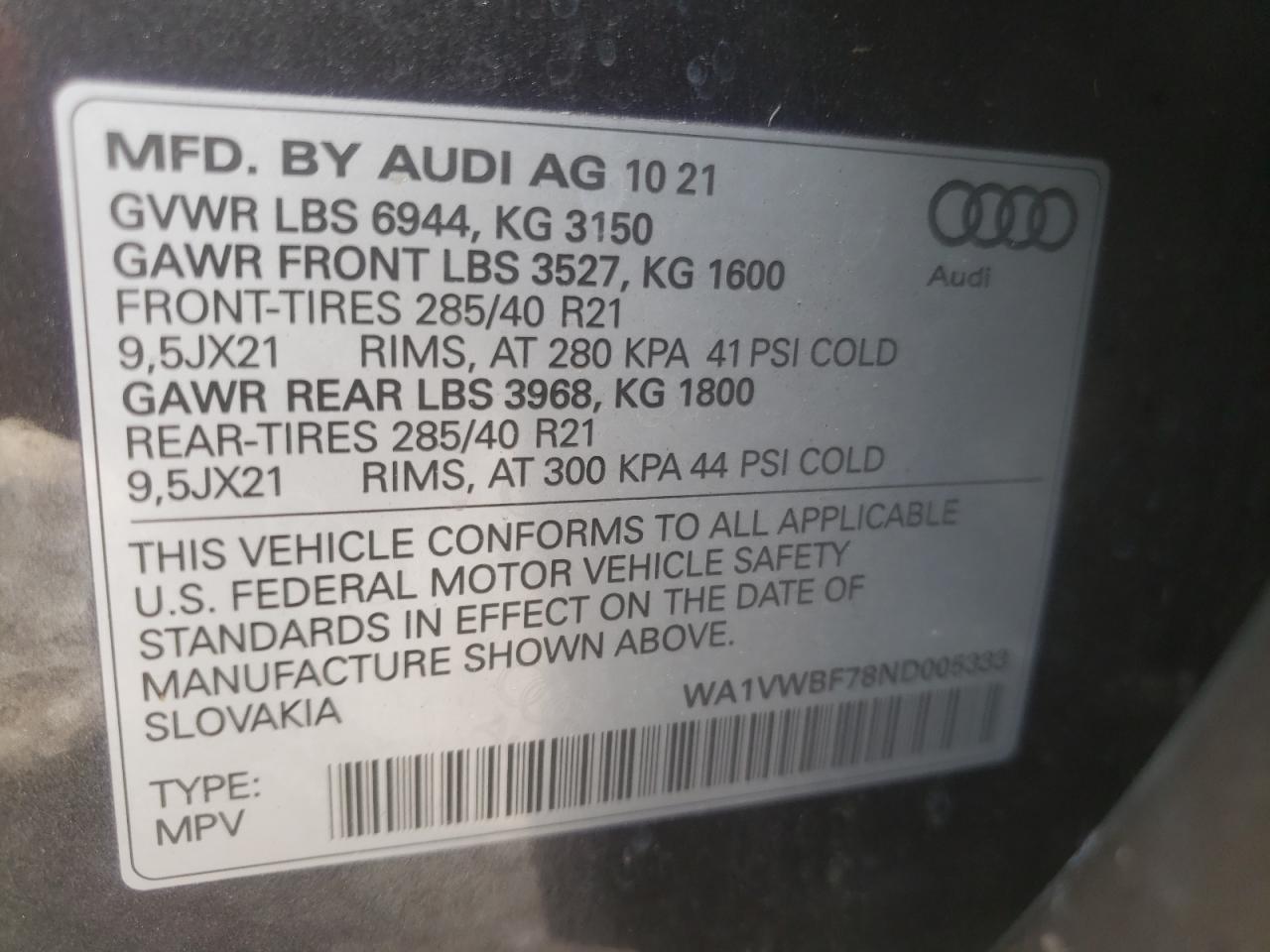 Photo 11 VIN: WA1VWBF78ND005333 - AUDI SQ7 