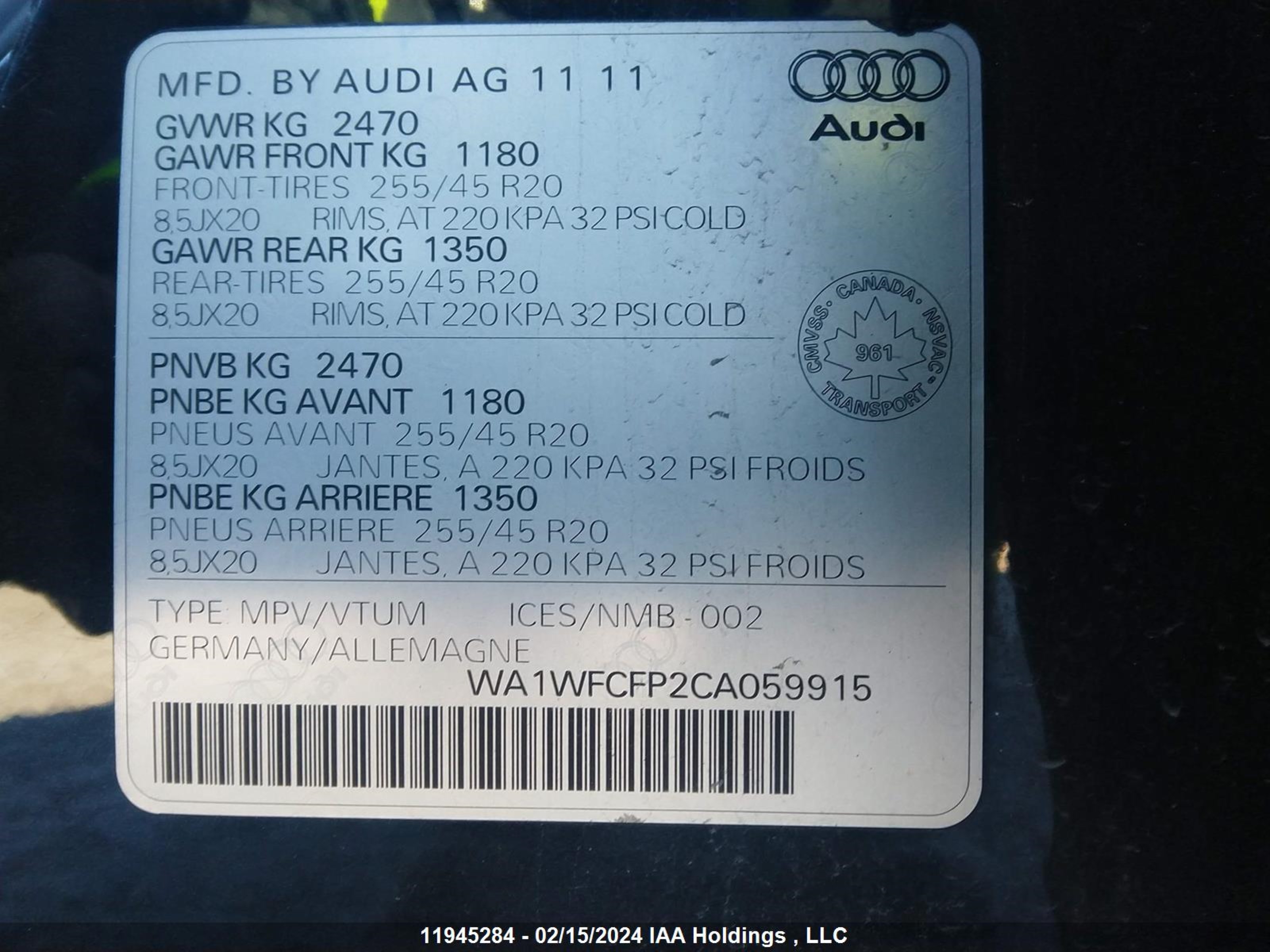 Photo 8 VIN: WA1WFCFP2CA059915 - AUDI Q5 