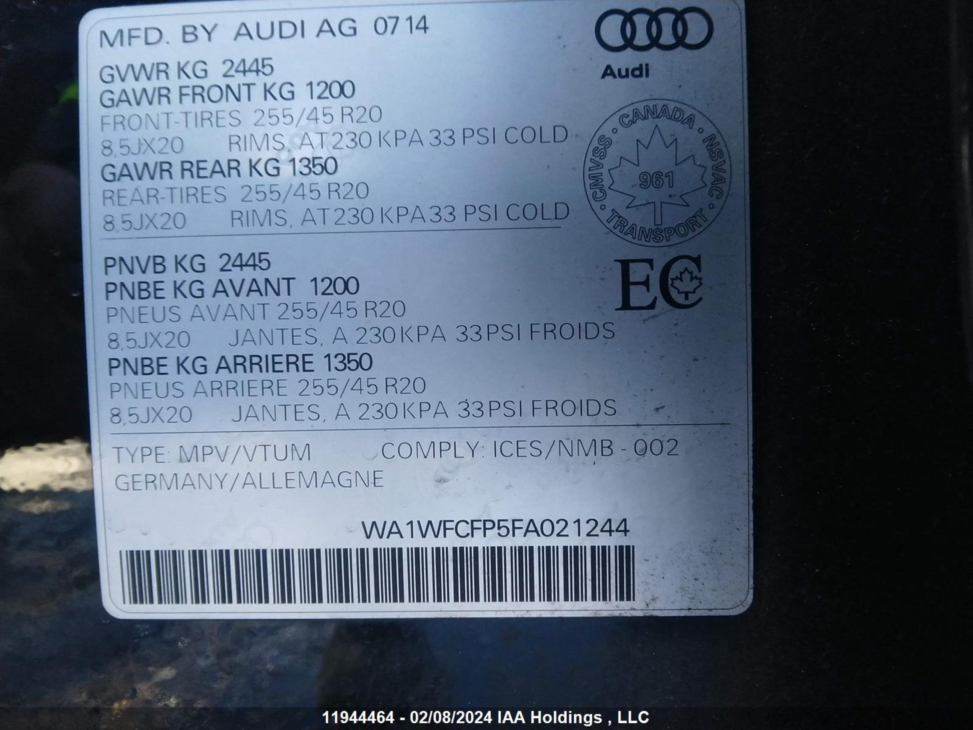 Photo 8 VIN: WA1WFCFP5FA021244 - AUDI Q5 