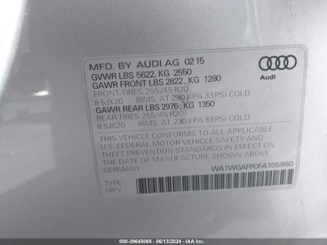 Photo 8 VIN: WA1WGAFP0FA105960 - AUDI Q5 