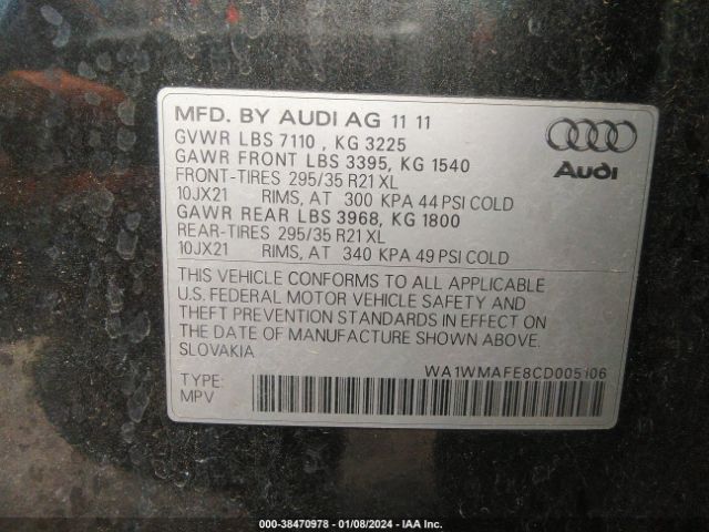 Photo 8 VIN: WA1WMAFE8CD005106 - AUDI Q7 