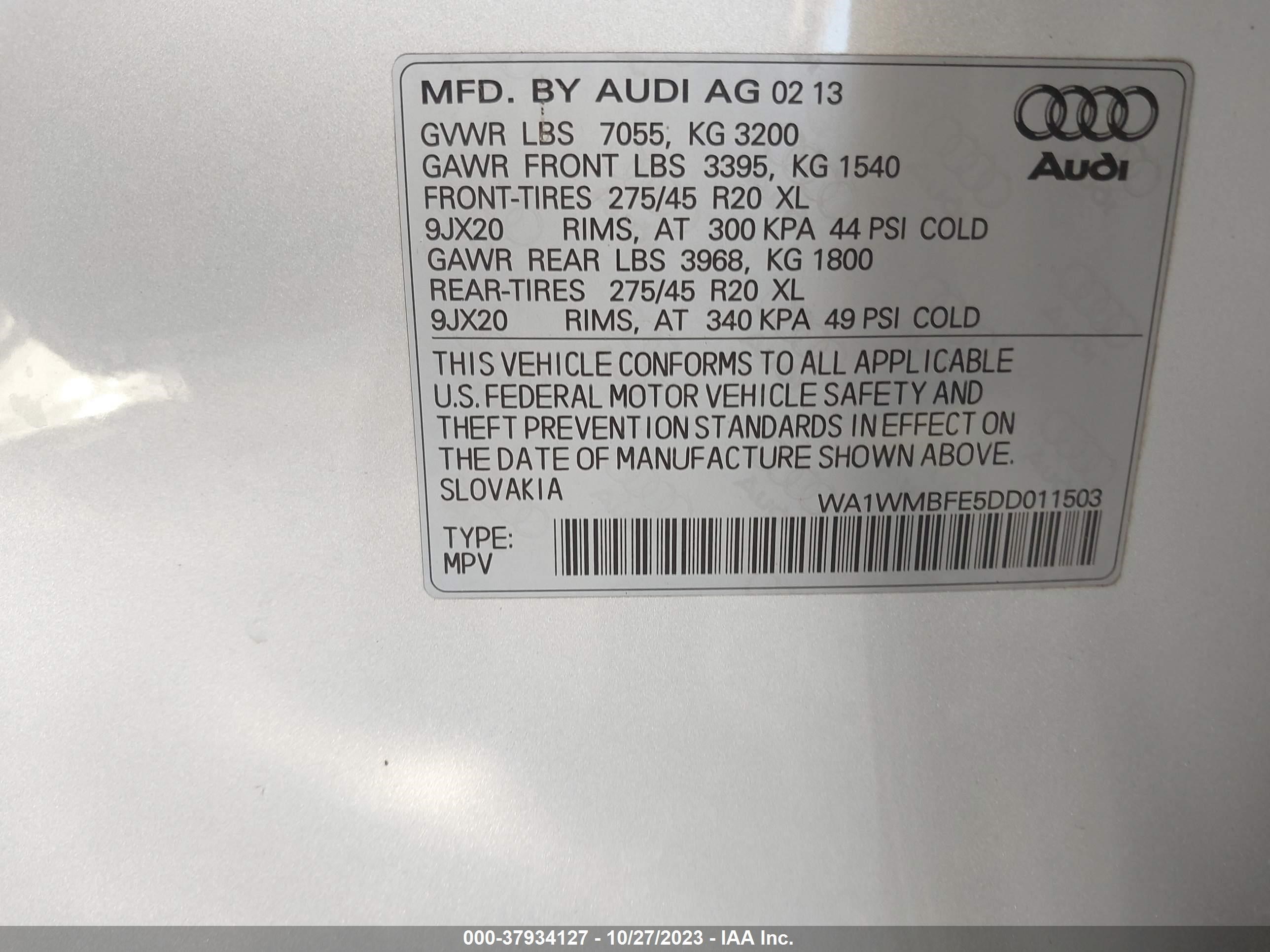 Photo 8 VIN: WA1WMBFE5DD011503 - AUDI Q7 