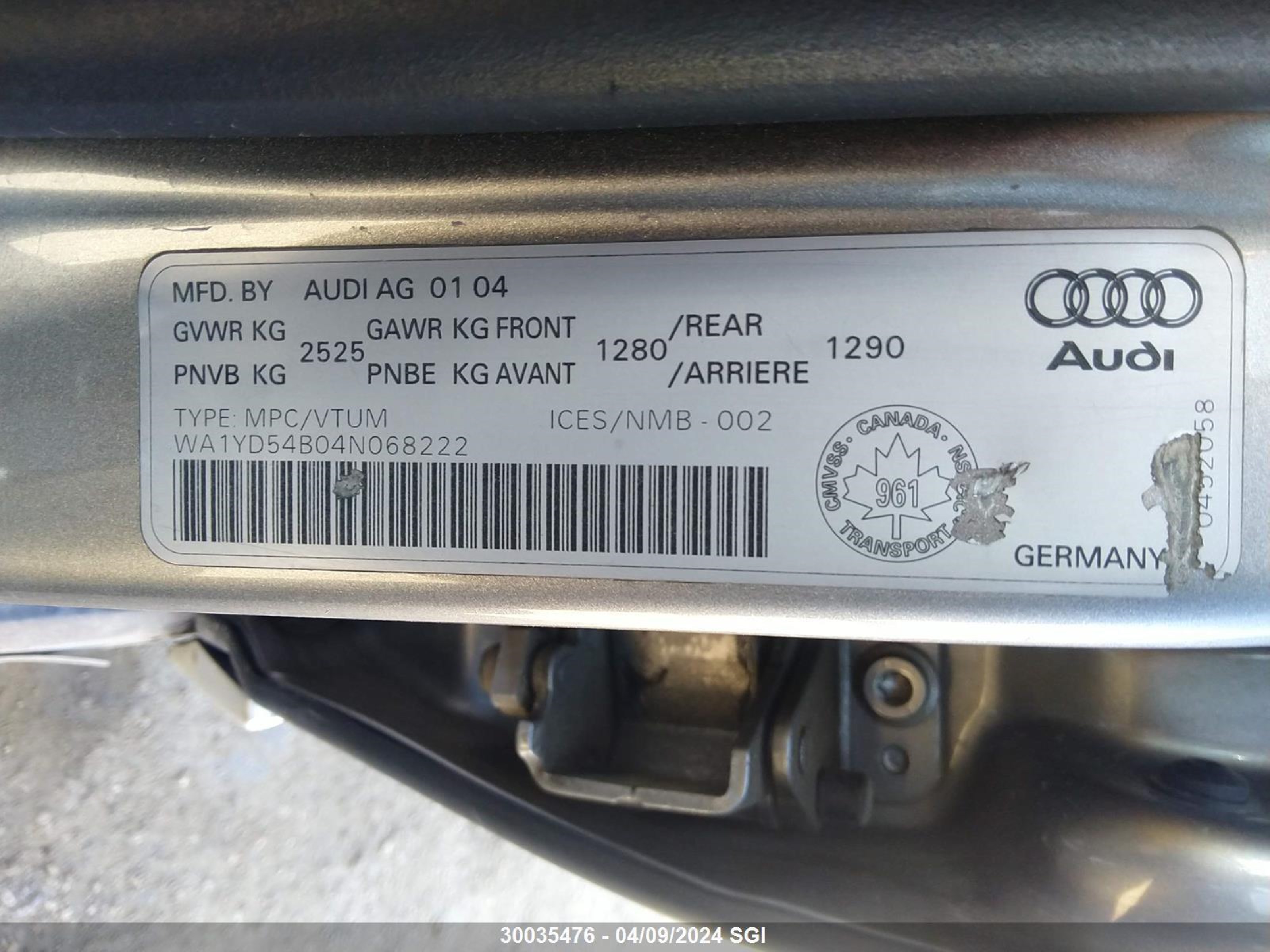 Photo 8 VIN: WA1YD54B04N068222 - AUDI ALLROAD 