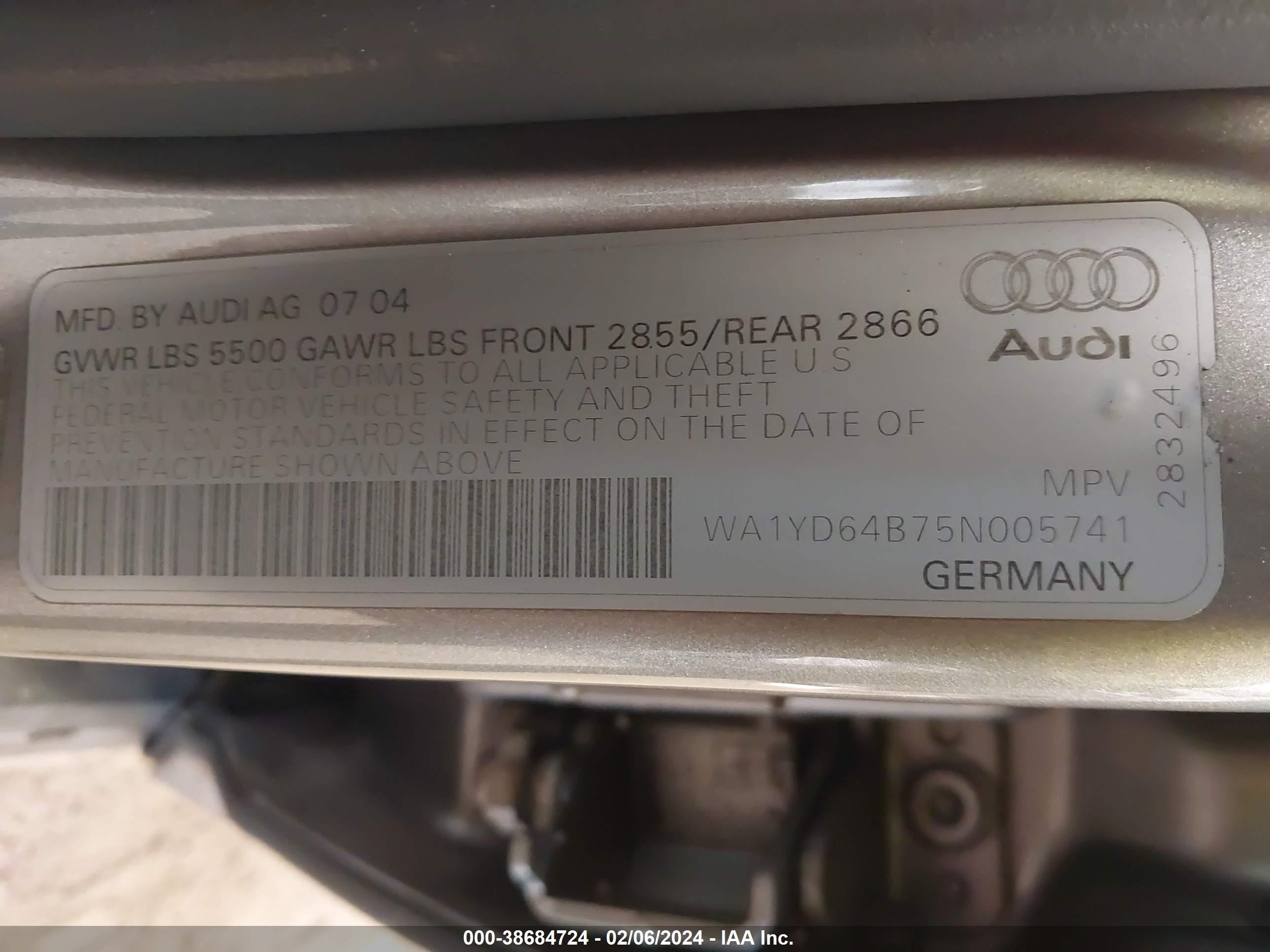 Photo 8 VIN: WA1YD64B75N005741 - AUDI ALLROAD 