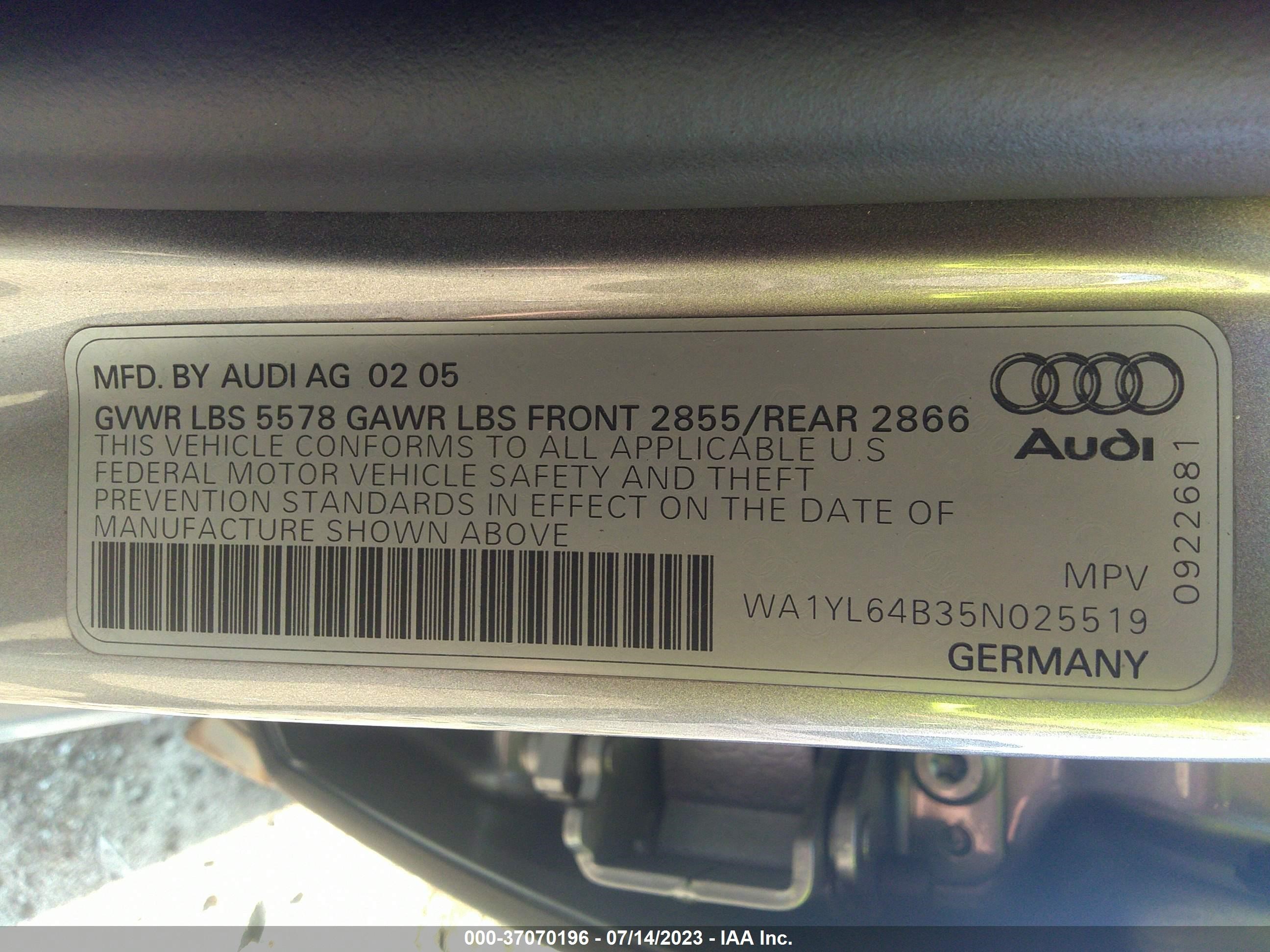 Photo 8 VIN: WA1YL64B35N025519 - AUDI ALLROAD 