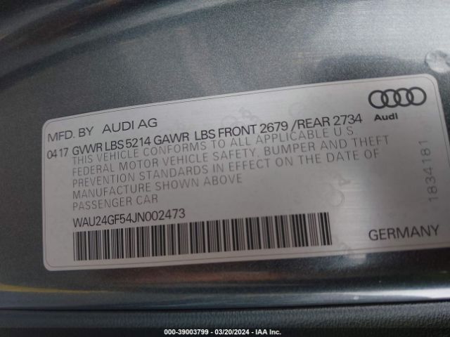 Photo 8 VIN: WAU24GF54JN002473 - AUDI S5 