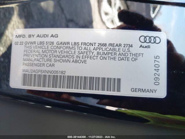 Photo 8 VIN: WAU2AGF5XNN005182 - AUDI A5 CABRIOLET 