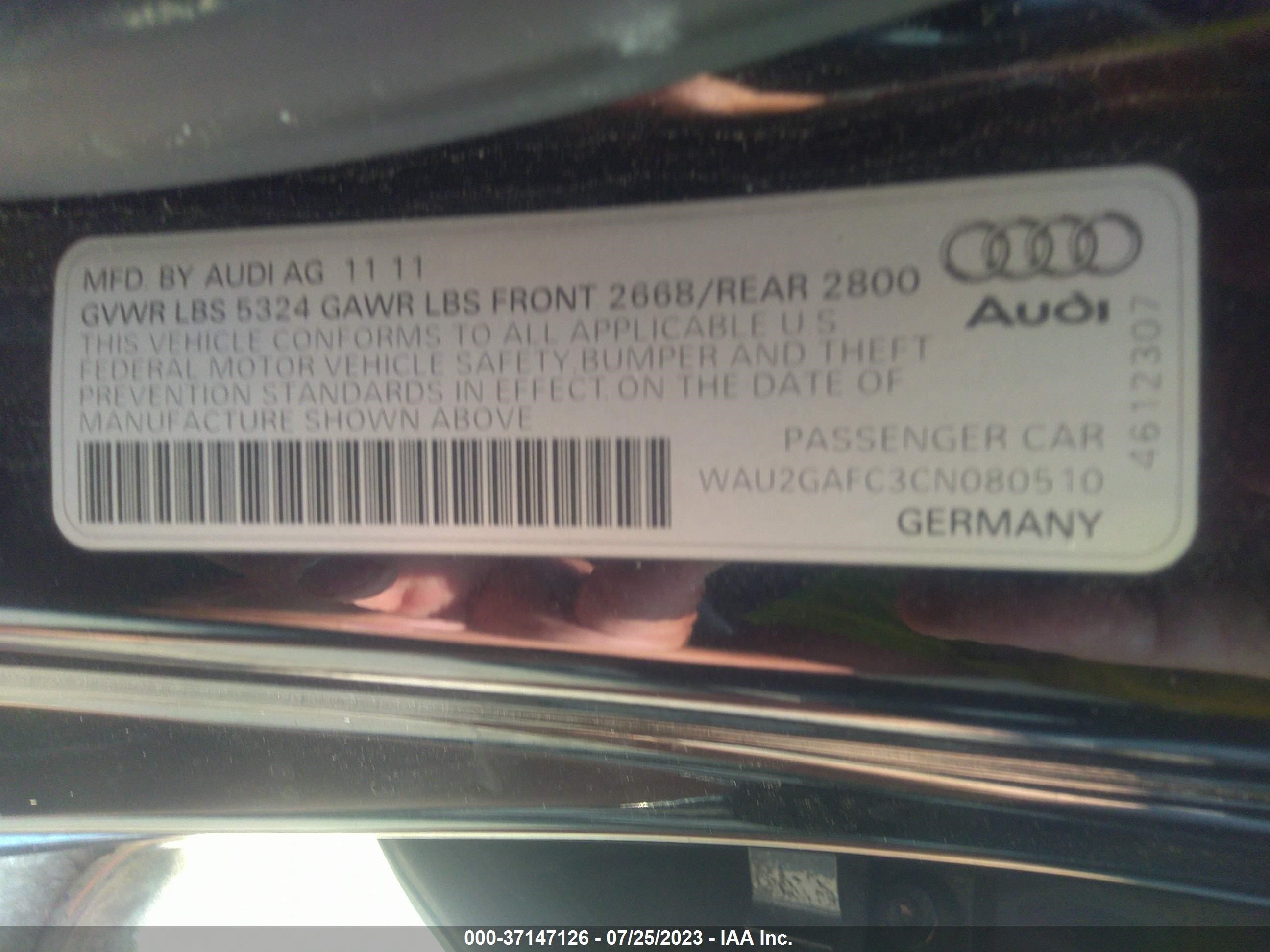 Photo 8 VIN: WAU2GAFC3CN080510 - AUDI A7 