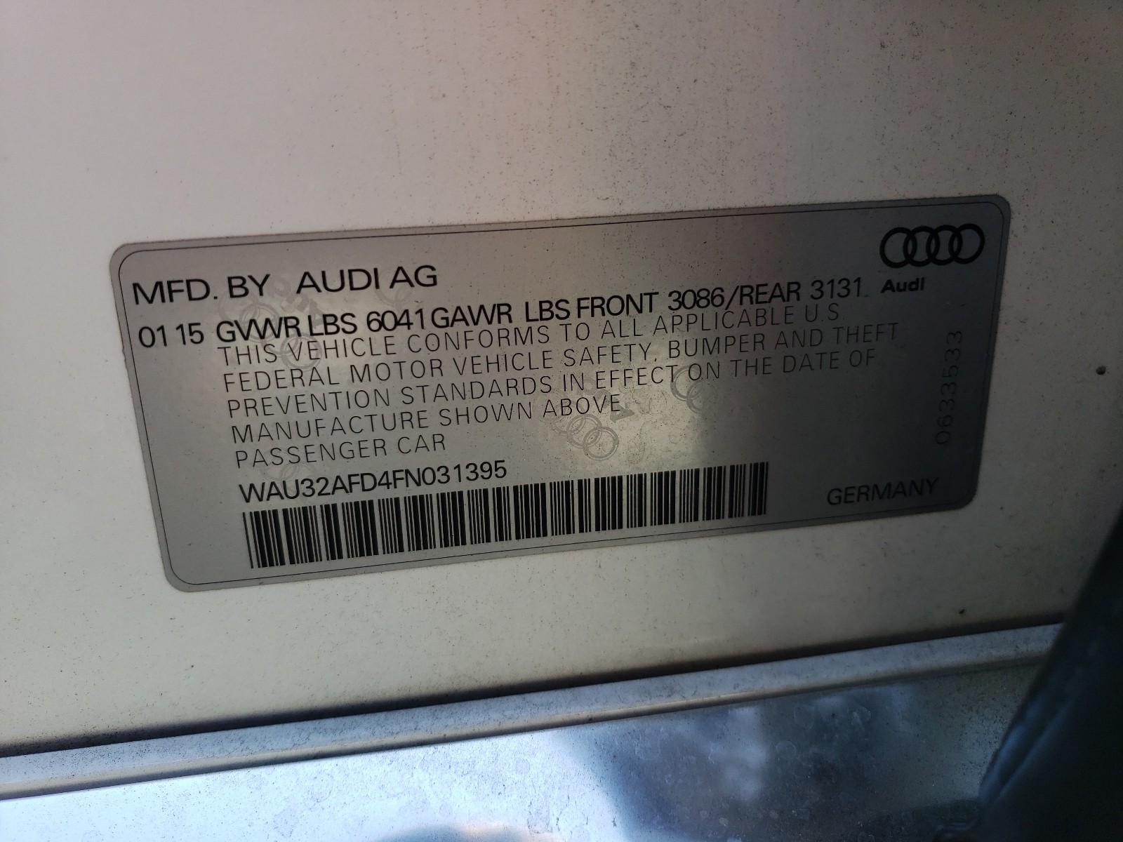 Photo 9 VIN: WAU32AFD4FN031395 - AUDI A8 L QUATT 