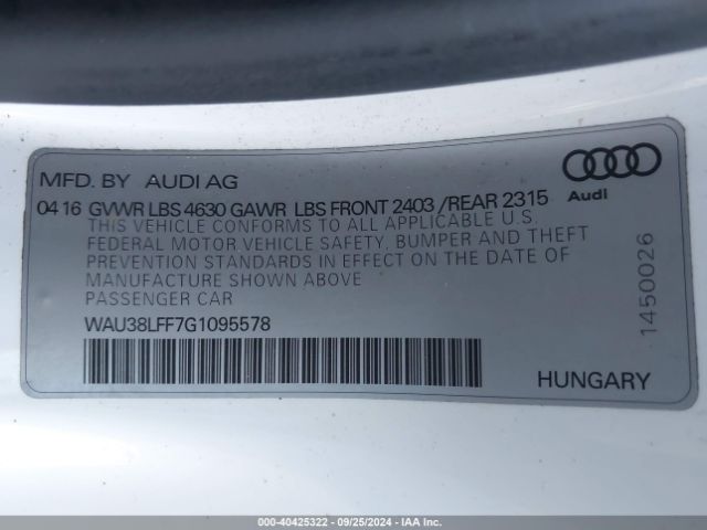 Photo 8 VIN: WAU38LFF7G1095578 - AUDI A3 