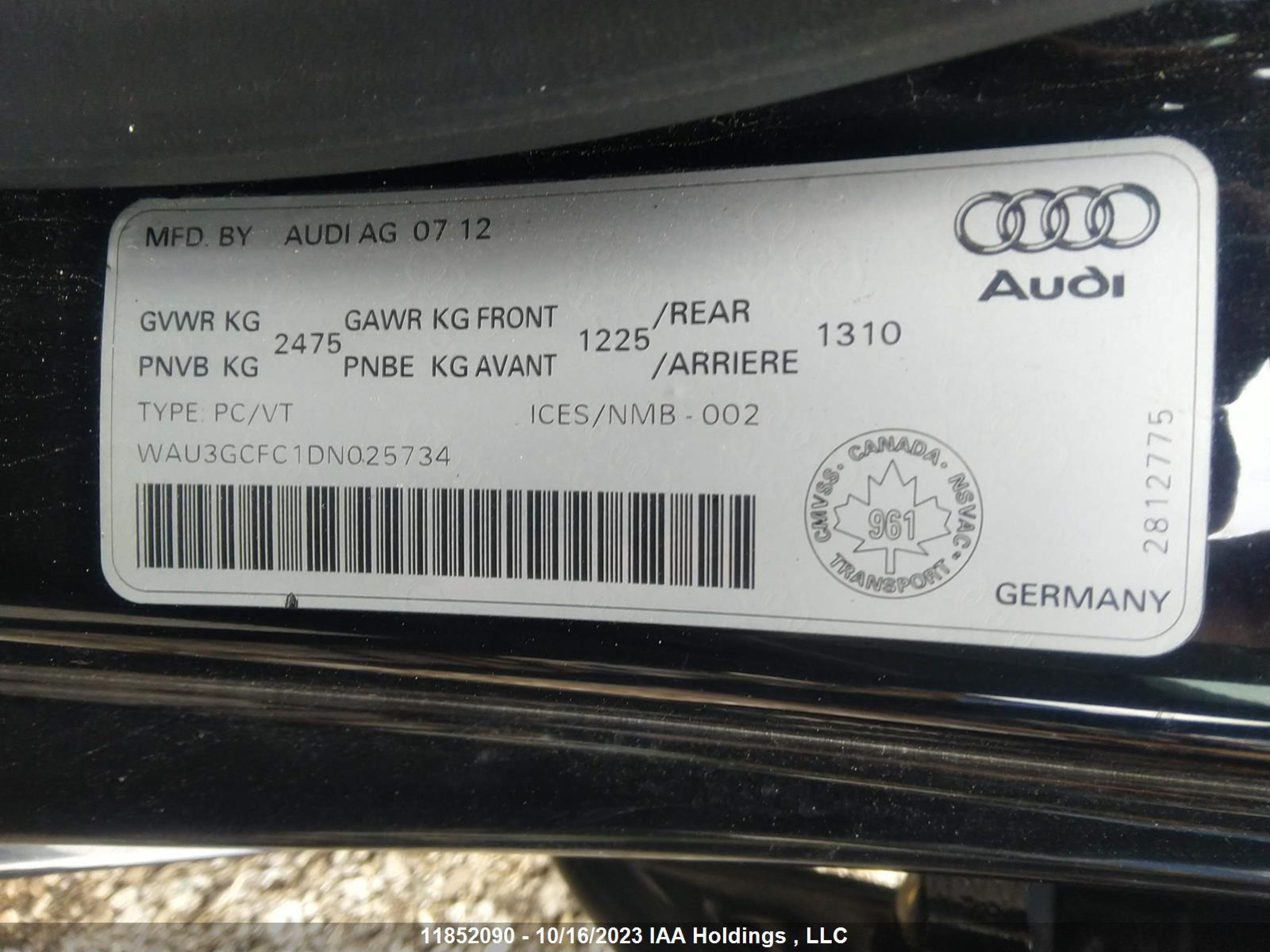 Photo 8 VIN: WAU3GCFC1DN025734 - AUDI A7 