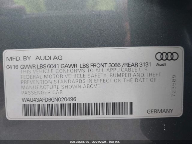 Photo 8 VIN: WAU43AFD6GN020496 - AUDI A8 L 