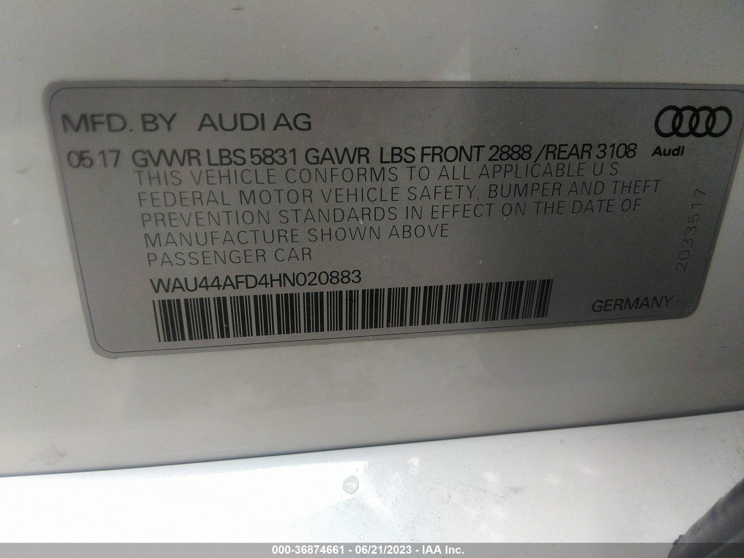 Photo 8 VIN: WAU44AFD4HN020883 - AUDI A8 