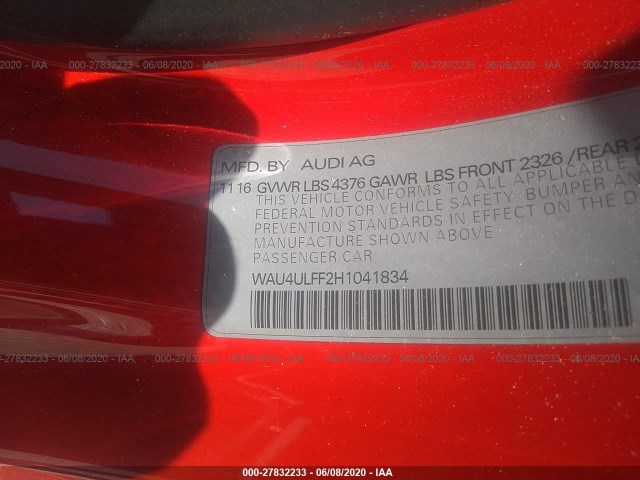 Photo 8 VIN: WAU4ULFF2H1041834 - AUDI A3 