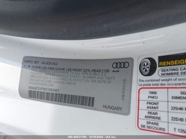 Photo 8 VIN: WAU67LFF9G1062467 - AUDI A3 