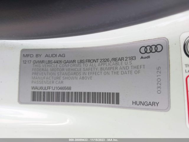 Photo 8 VIN: WAU6ULFF1J1046568 - AUDI A3 