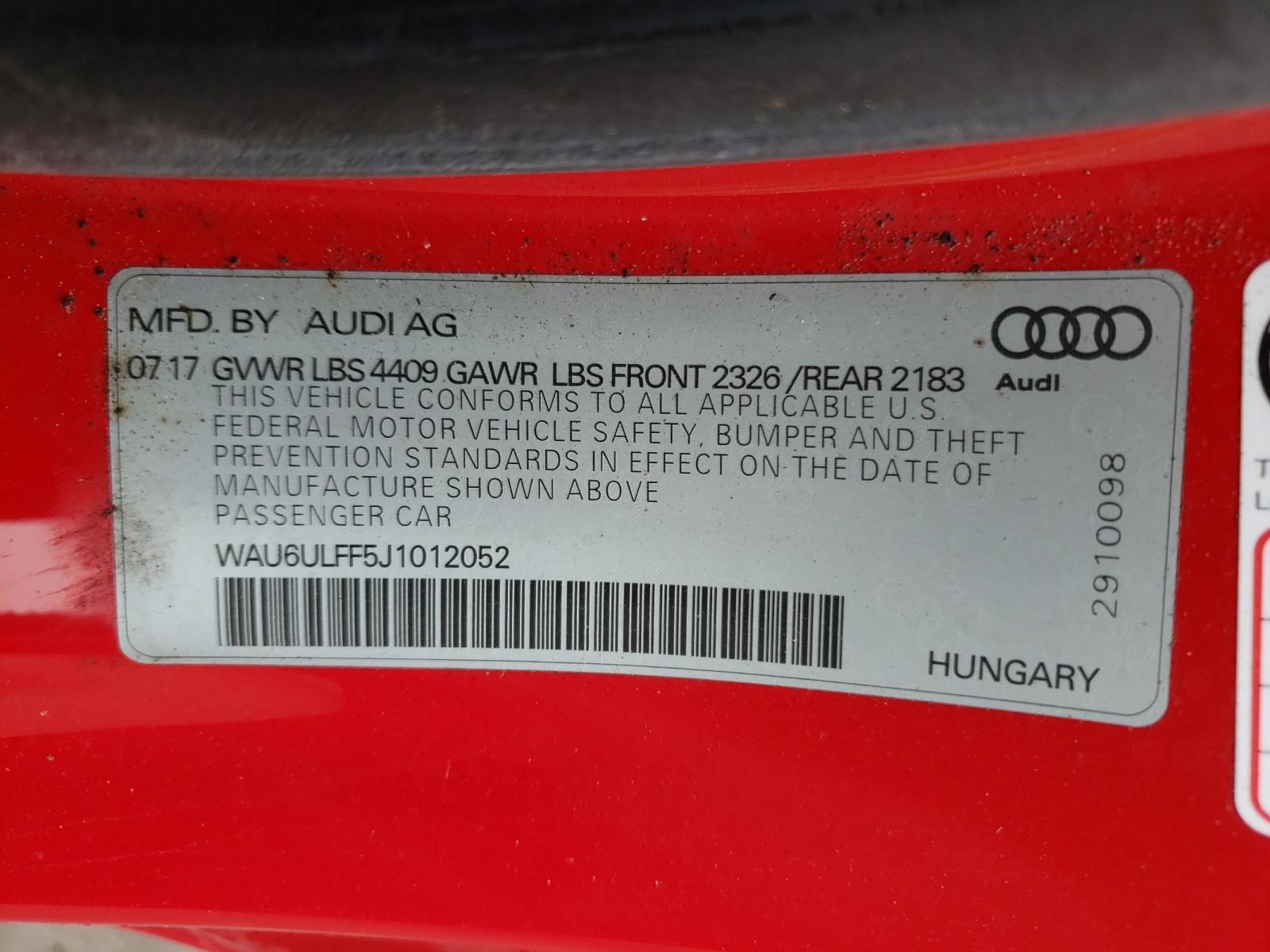 Photo 9 VIN: WAU6ULFF5J1012052 - AUDI A3 PREMIUM 