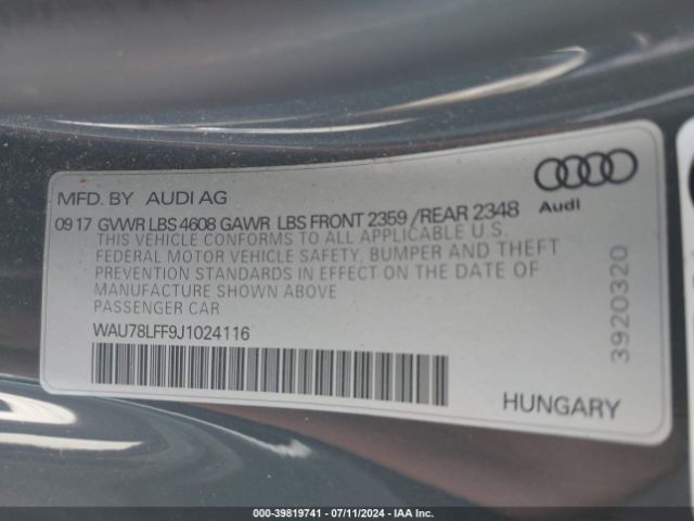 Photo 8 VIN: WAU78LFF9J1024116 - AUDI A3 