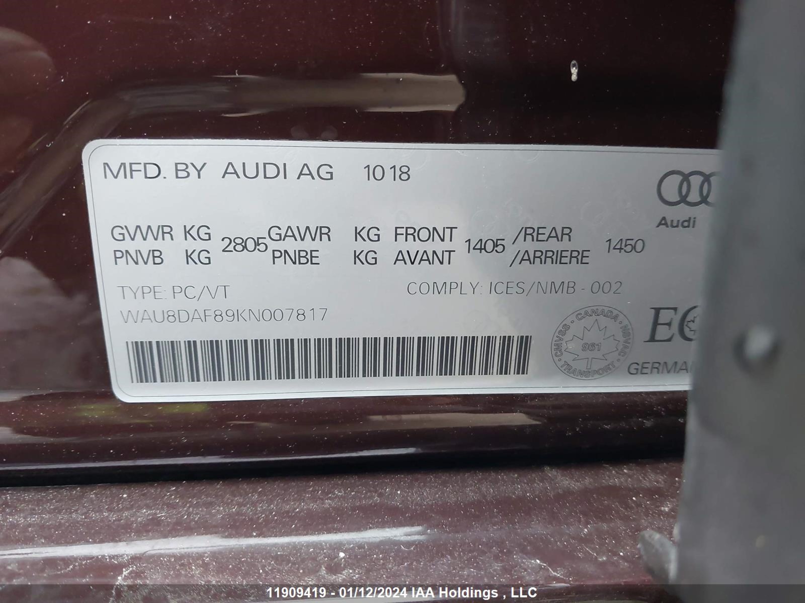 Photo 8 VIN: WAU8DAF89KN007817 - AUDI A8 