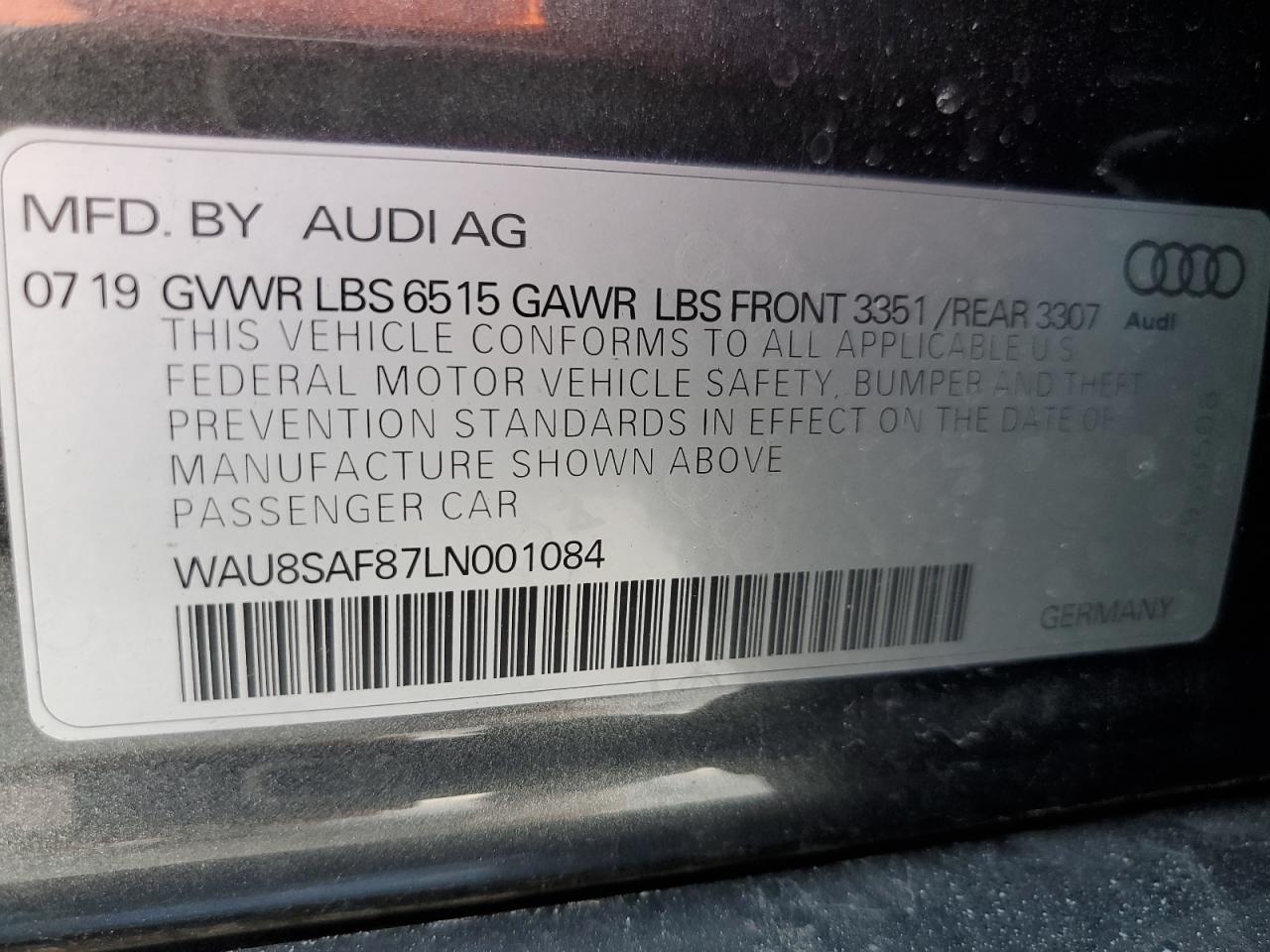 Photo 12 VIN: WAU8SAF87LN001084 - AUDI S8 