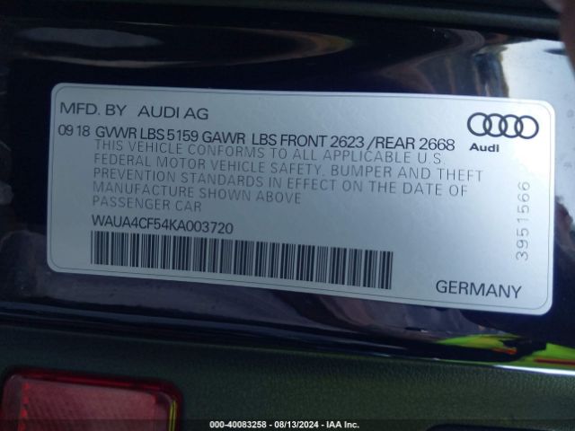 Photo 8 VIN: WAUA4CF54KA003720 - AUDI S5 