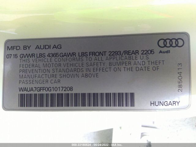 Photo 8 VIN: WAUA7GFF0G1017208 - AUDI A3 