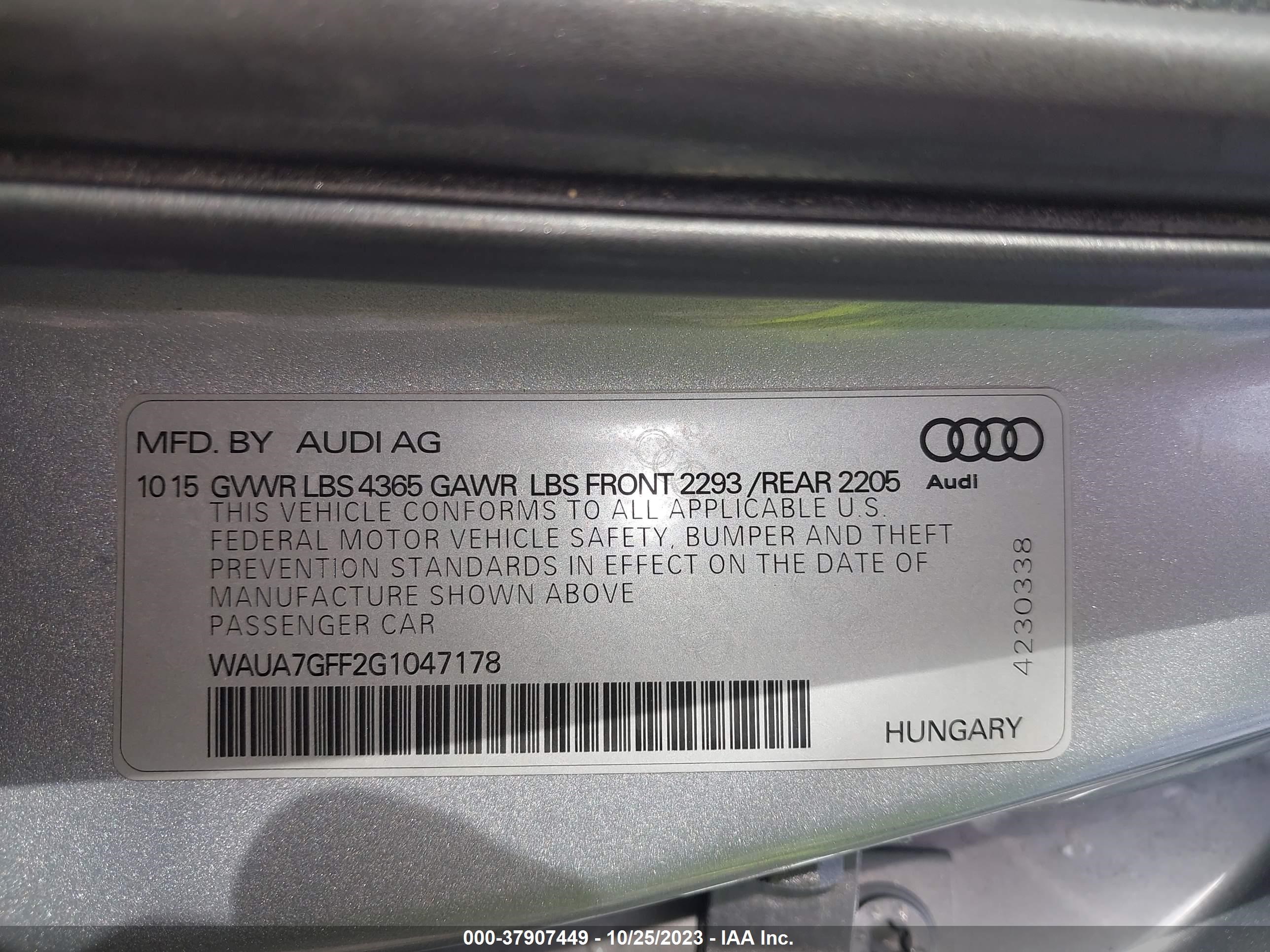 Photo 8 VIN: WAUA7GFF2G1047178 - AUDI A3 